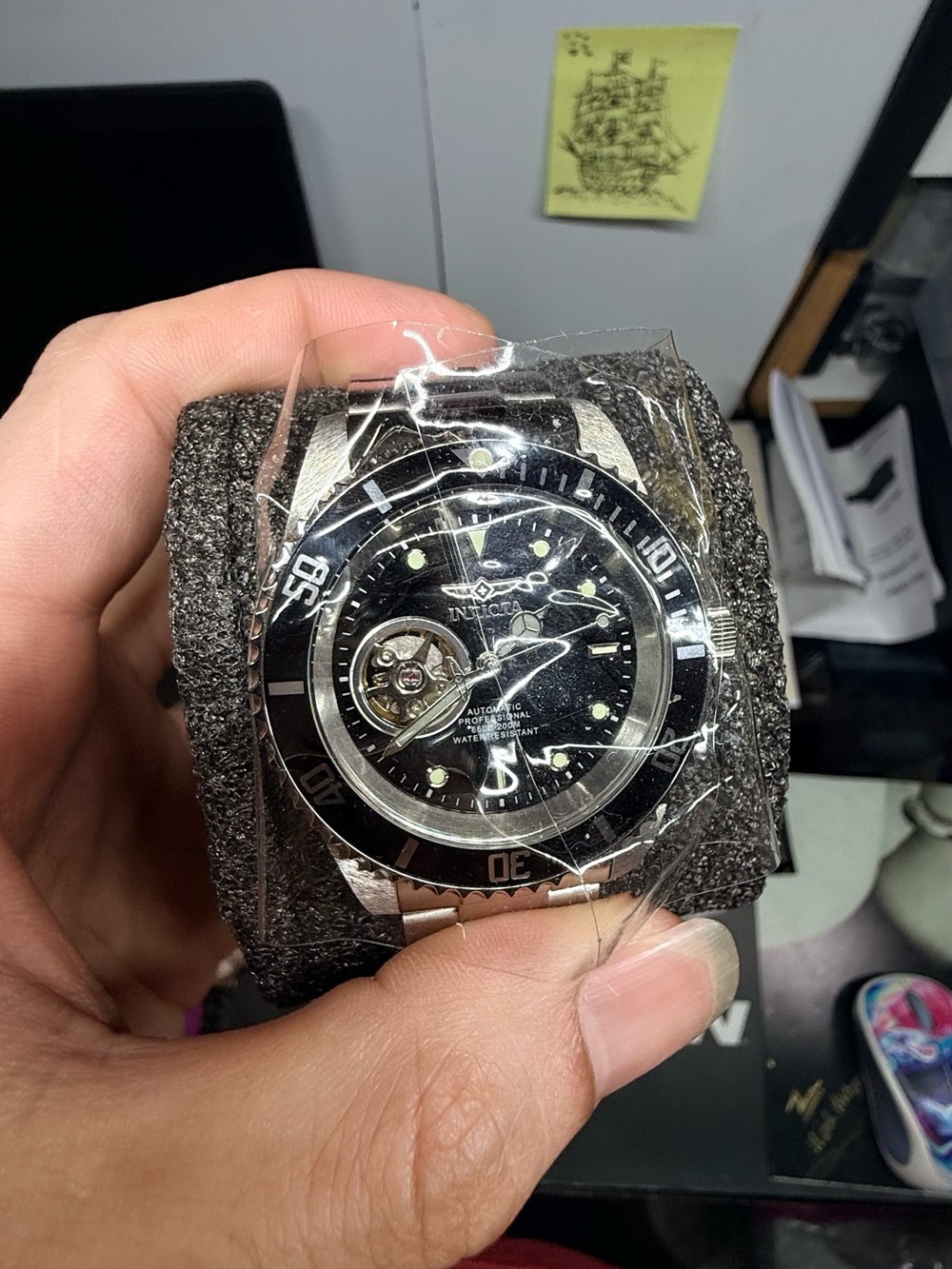 Invicta Black and Silver Automatic Open-Heart Dive-Style Watch
